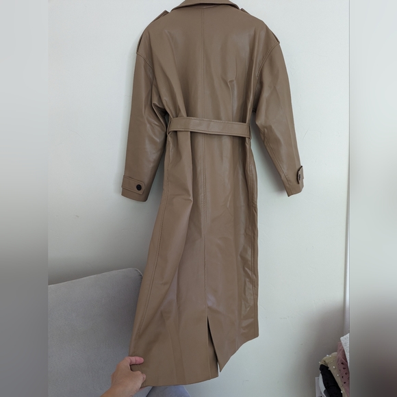 ZARA FAUX-LEATHER BELTED TRENCH COAT LIGHT BROWN S New without tags - Picture 9 of 9